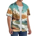 thumbnail image 2 of Rateoe Coastal Palm Beach Pattern Men's Short Sleeve Classic Shirt, Casual Short-Sleeved Shirt, Lightweight Summer Shirt, Cuban Collar Shirt,Button-Front Shirt-4X-Large, 2 of 5