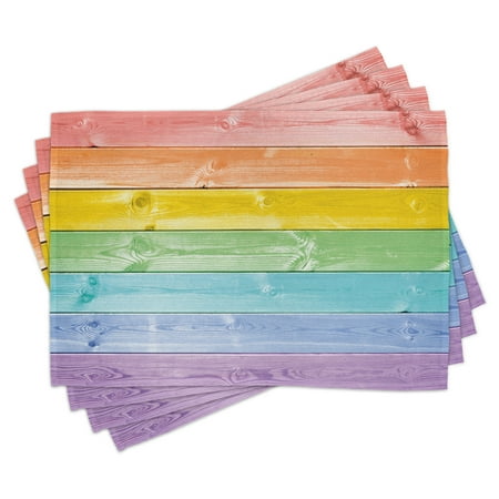 

Pastel Placemats Set of 4 Wooden Planks in Rainbow Colors Rural Rustic Home Cottage Theme Summer Shades Print Washable Fabric Place Mats for Dining Room Kitchen Table Decor Multicolor by Ambesonne