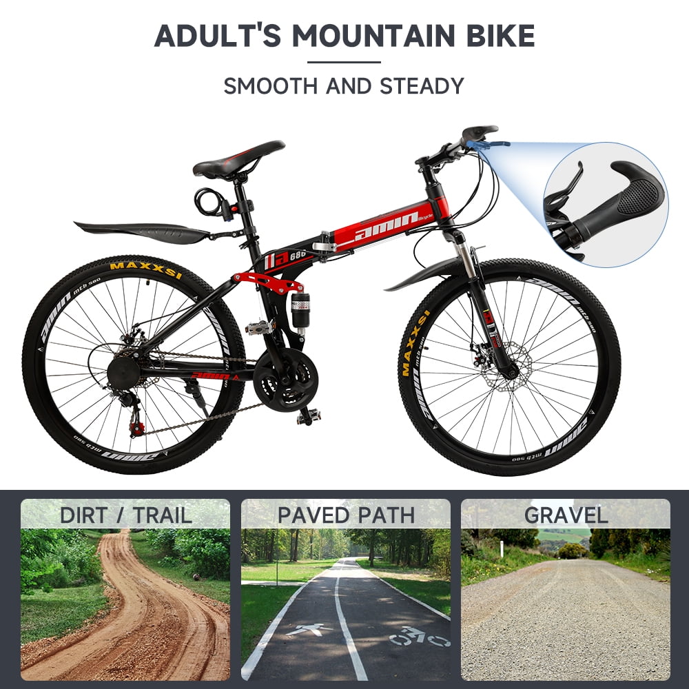Folding Mountain Bike, Shimano 21 Speed, 26 Inch Adult Bicycle Dual Disc Brake Foldable Bike for Men Womens