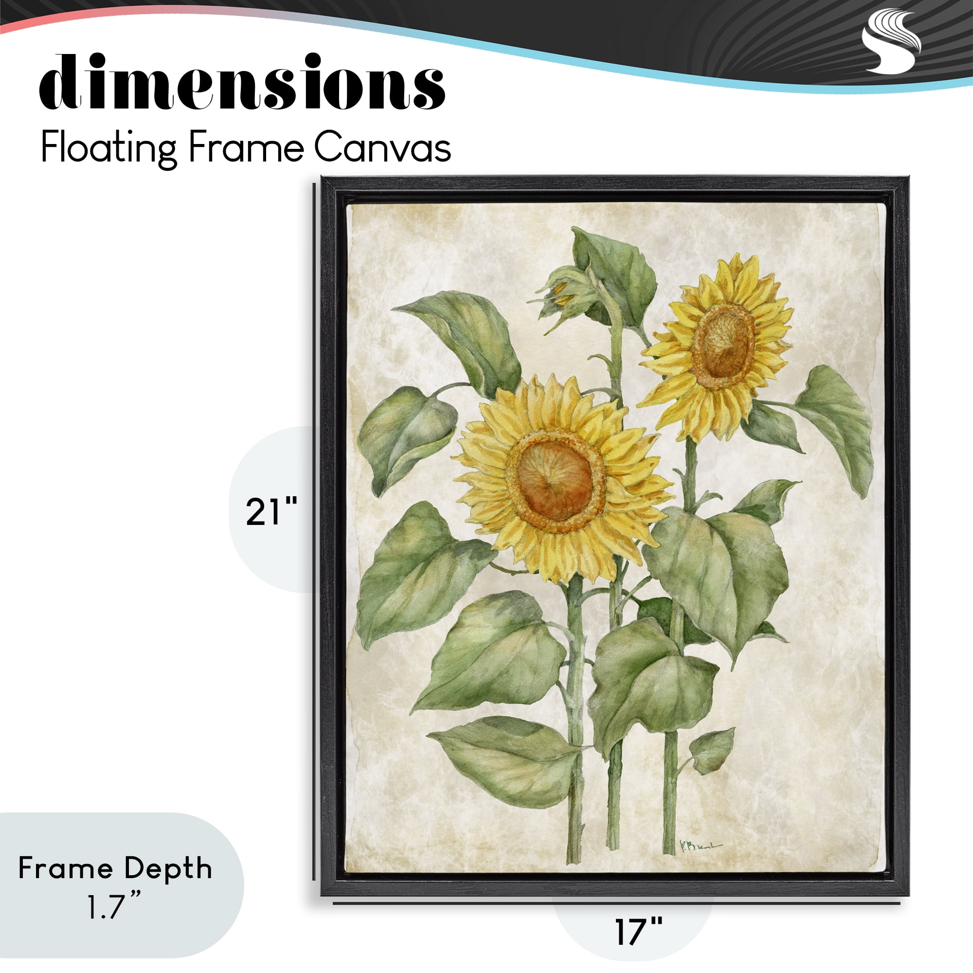 Stupell Industries Floral Journal Vintage Sunflower Black Framed Floater Canvas Wall Art, design by Paul Brent