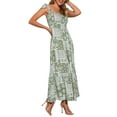 thumbnail image 4 of Vestido impreso de verano Inspire Chic para mujer, con tirantes de espagueti, escote cuadrado, corte A, largo maxi, talla XS, color verde, 4 of 6