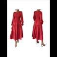 thumbnail image 3 of Vestidos de Invitada de Boda de Otoño para Mujer, con Mangas Largas Abullonadas, Fruncido, Cuello Redondo, Informal, Escalonado, Corte A, Vestido Fluido Rojo M, 3 of 7