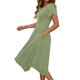 thumbnail image 2 of TaTaai Short Sleeve Flutter Sleeve Dress Women's Solid Color Round Neck Midi Dress Casual Irregular Hem Lightweight Stretchy Wear Gift, 2 of 6