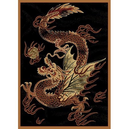 Asian Rug - Designer Home Epoch Area Rugs - 910-03230 Novelty Black Dragon Asian Chinese Mythical Rug 5' 3