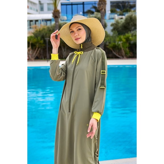 Khaki Full Coverage Swimwear Burkini Set M2524
