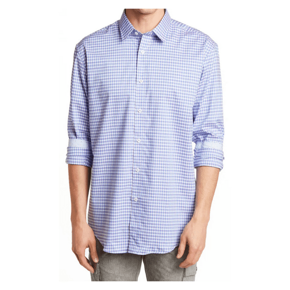 Quieti Men's Long Sleeve, Spread Collar, 100% Cotton Shirt, Purple, L
