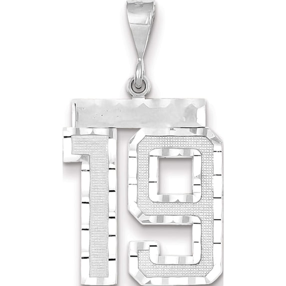 14K White Gold 14Kw Large Brushed Diamond-Cut Number 19 Charm Made In United States wln19