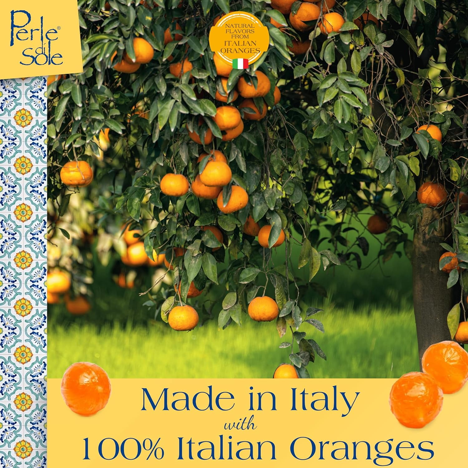 Perle di Sole Italian Orange Hard Candy Made in Italy, Bulk Case Pack of 12 (7.05 oz) Bags - Italian Hard Candy Individually Wrapped - Orange Candies-Citrus Drops-Italian Gifts Imported From Italy