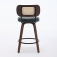 thumbnail image 5 of Set of 3 Swivel Rattan Counter Height Bar Stools, Mid-Century Modern Upholstered Barstools with Wood Legs, Cane Back Island Chairs for Kitchen Counter, Black, 5 of 10