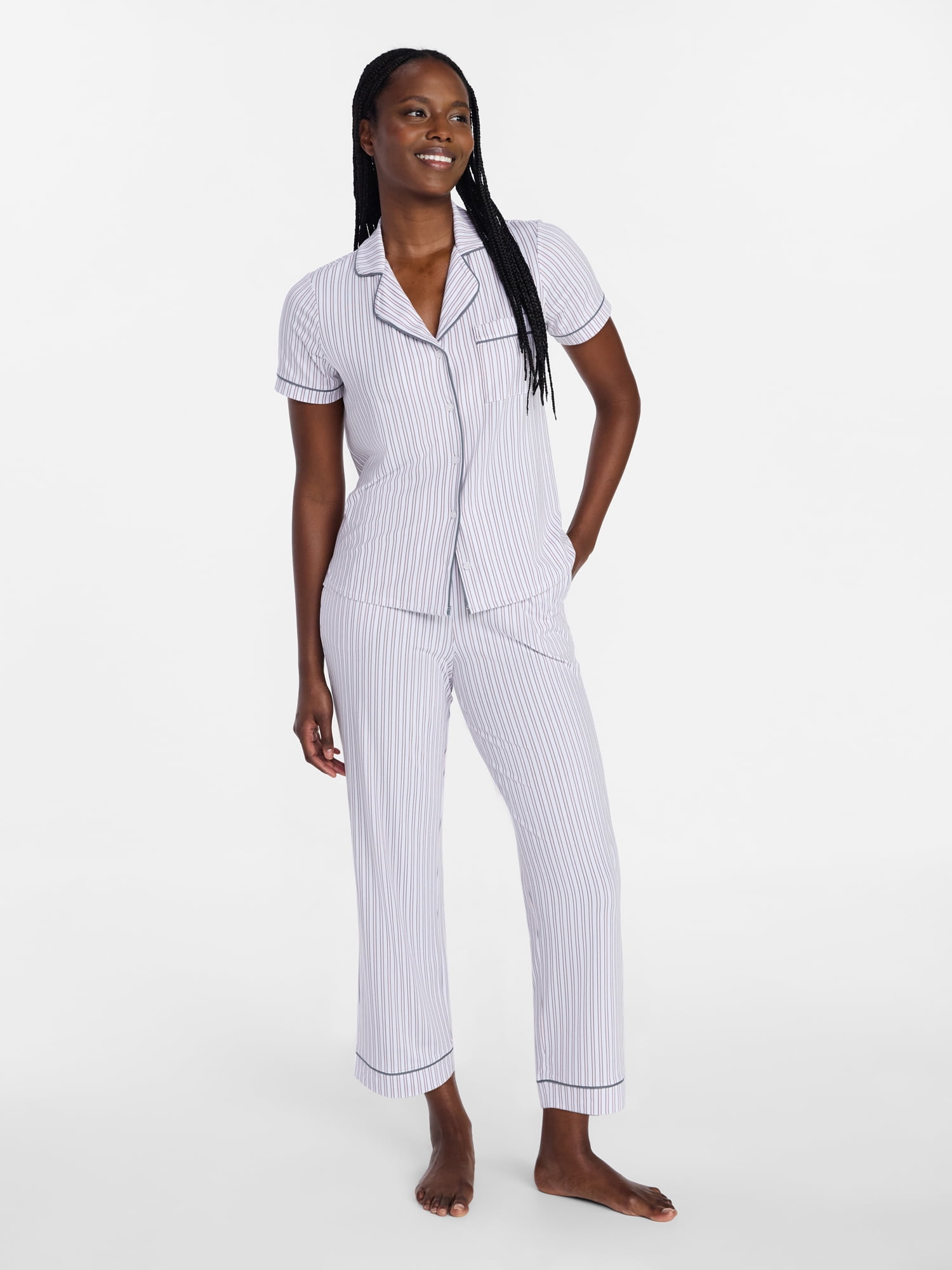 Joyspun Women's Dreamy Soft Collection Notch Collar Top and Capri Pants Pajama Set, 2-Piece, Sizes XS-3X