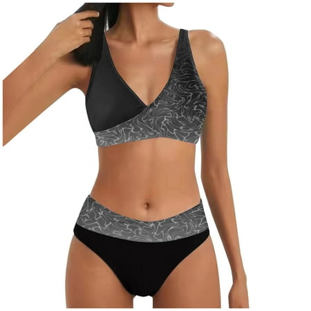 Cathalem High Waisted Bikini Sets for Women Sporty Two Piece Swimsuits Color Block Cheeky High Cut Bathing Suits (Grey XL)