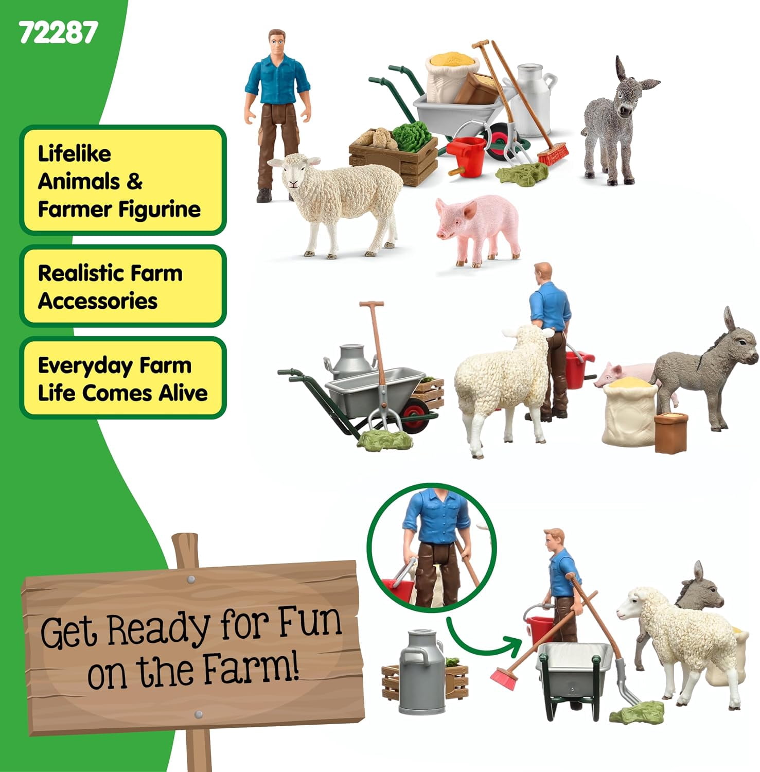 schleich Farm World - 19 PC Animal Feeding Playset with Farmer Figure and Farm Animal Toys - Animal Toy Set for Kids Ages 3+