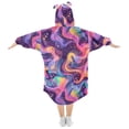 thumbnail image 2 of Dailycode Wearable Blanket Hoodie Oversized Sherpa Flannel Blankets with Pocket for 3-14 Year Old Neon Liquid Wave, 2 of 7