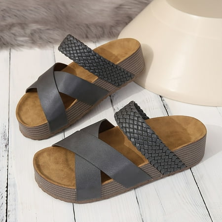

Women s Platform Slide Sandals Cross Strap Braided Band Open Toe Shoes Casual Beach Outdoor Slides Summer Slides Shoes