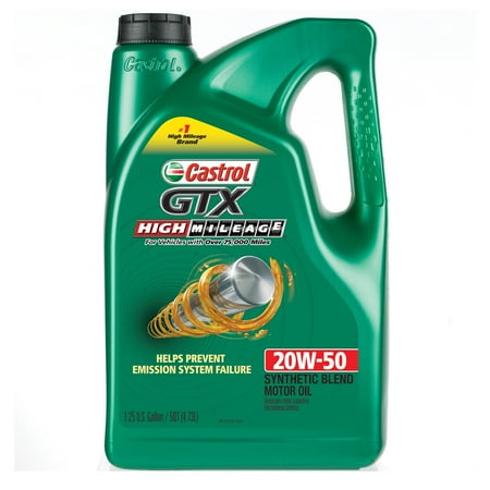 Castrol GTX High Mileage 20W-50 Synthetic Blend Motor Oil, 5 QT