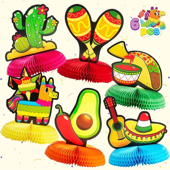 Joyfy 6 PCs Cinco De Mayo Fiesta Honeycomb Table Centerpiece, 8.5" Party Decoration for Fun Fiesta Taco Party Supplies, Luau Event Photo Props, Mexican Theme for Carnivals Festivals