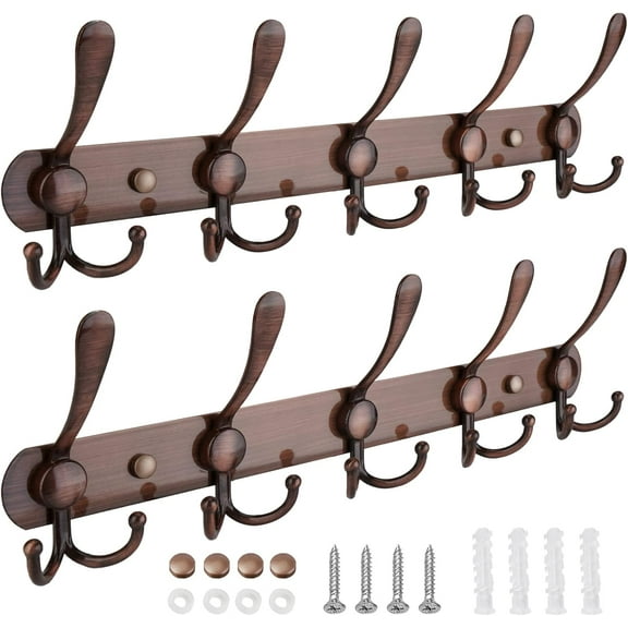 Wall Mounted Coat Rack, Five Heavy Duty Tri Hooks All Metal Construction for Jacket Coat Hat in Mudroom Entryway (Matte Black, 2-Pack)
