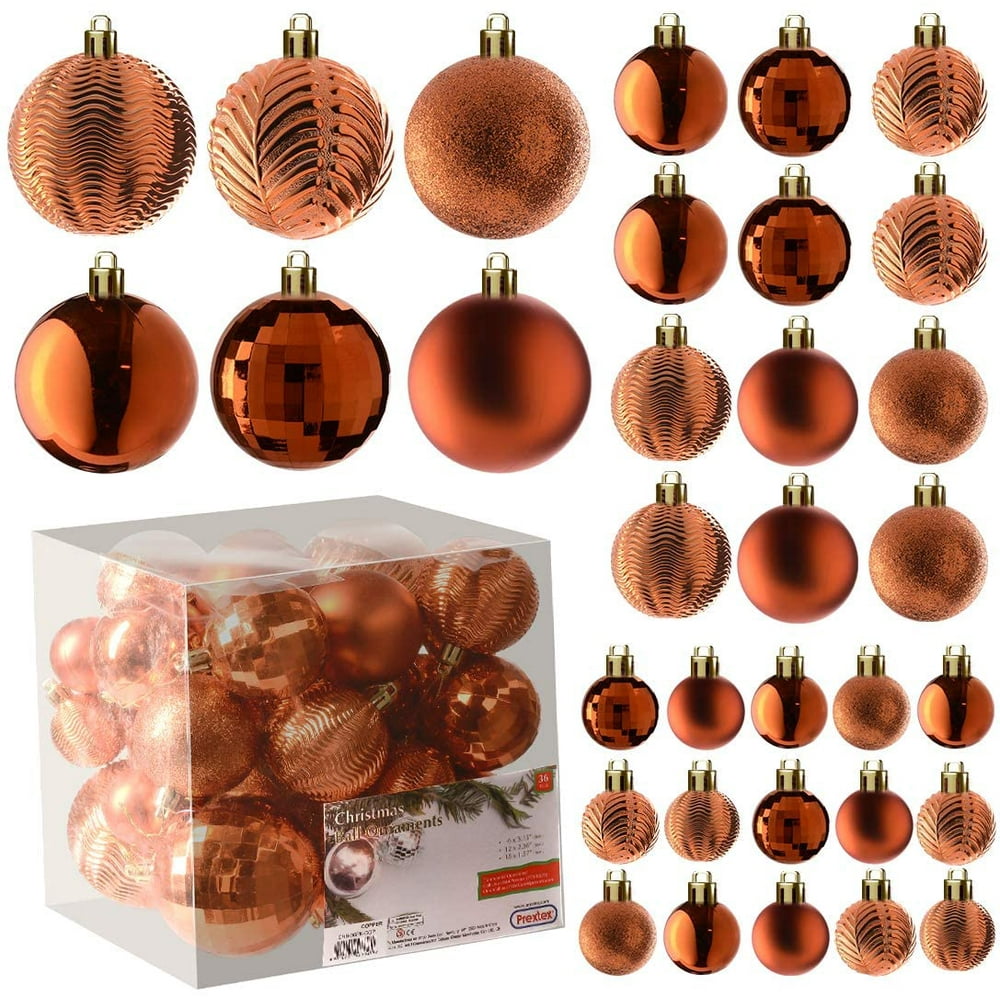 Copper Christmas Ball Ornaments for Christmas Decorations 36 Pieces