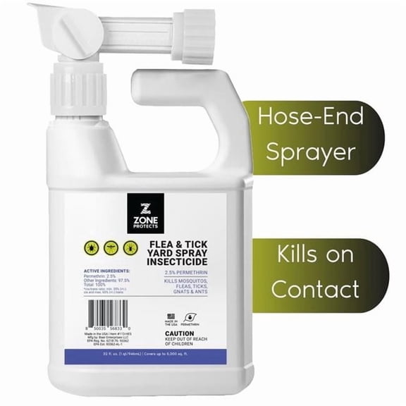 Zone Protects Flea and Tick Yard Spray Insecticide w/ Permethrin; Hose End Sprayer Covers 10,000 sq.ft.