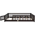 thumbnail image 5 of Full Size Floor Bed Frame for Kids Toddlers, Wooden Montessori Bed with 7 Wood Slats, Fence-Shaped Guardrails and Door for Boys Girls Bedroom Playroom, No Box Spring Needed, Espresso, 5 of 7