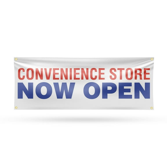 Convenience Store Now Open Banner Sign 18 Inch x 48 Inch | 13 oz Vinyl with Metal Grommets | Heavy-Duty Single-Sided Outdoor Durable Printed High-Quality Weatherproof | Made in the USA