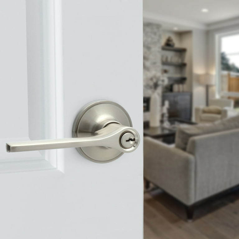 Hyper Tough Entry Door Lever Satin Nickel with Round Rosette