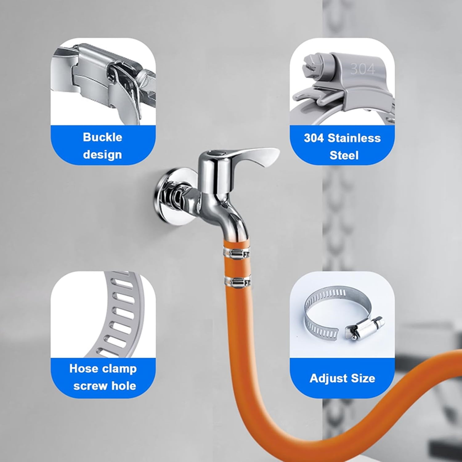 304 Stainless Steel Hose Clamps Assortment Kit - 60Pcs (1/4-2 inch / 8-38mm) Adjustable Worm Gear Clamps for Plumbing, Automotive, Washing Machine, and Mechanical Use