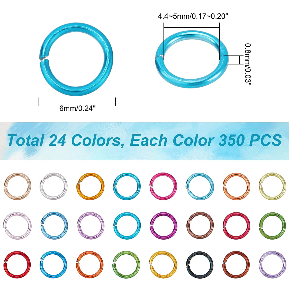 Aluminum Wire Open Jump Rings Mixed Color 6x0.8mm 4.4~5mm inner diameter about 350pcs/compartment about 8400pcs/box