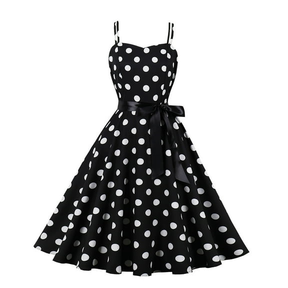Kiijoy Little Girls Polka Dots Dress Vintage Spaghetti Strap A-Line Dress, Sizes 6-7