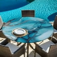 thumbnail image 5 of Turquoise Marble Round Tablecloth 55-60 Inch Round Fitted Table Cloth with Elastic Edge, Teal Grey Modern Geometric Waterproof Table Cover Protector for Outdoor Picnic Party Dining, 5 of 6
