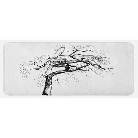

Tree Kitchen Mat Illustration of an Autumn Tree with Dried Branches Dramatic Nature Print Plush Decorative Kitchen Mat with Non Slip Backing 47 X 19 Black White by Ambesonne