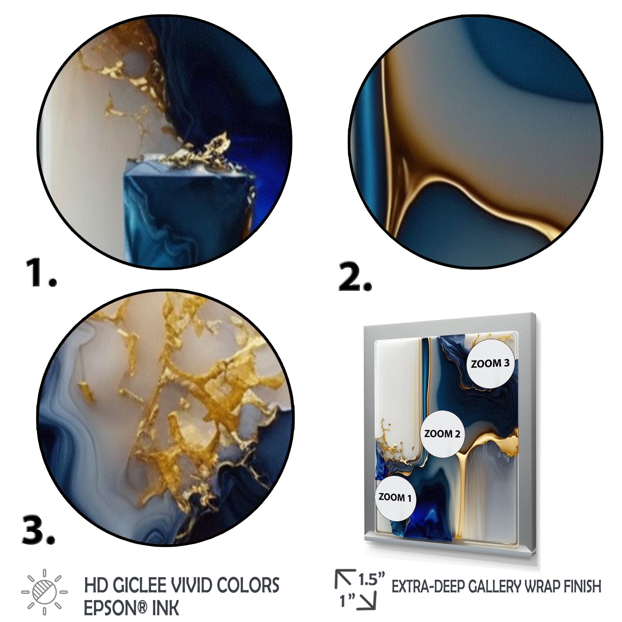 Designart Abstract Geode Gold And Blue Marble Shape I Canvas Wall Art