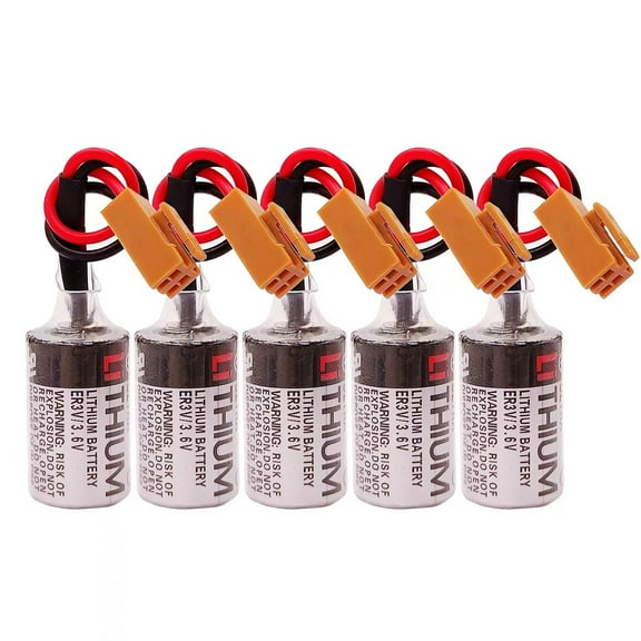 (5 Pack) 1000mAh JZSP-BA01 ER3V 3.6V Replacement Lithium PLC Battery for Toshiba ER3V with Brown Plug