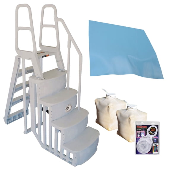 Main Access 200100T Above Ground Pool Ladder Steps w/ Pad   2 Weights   LED Lite