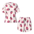 thumbnail image 4 of Naloa Hand Drawn Strawberry Women's Short-Sleeved Pajama Set, Loungewear, Summer pajamas, Breathable Cozy - Small, 4 of 9