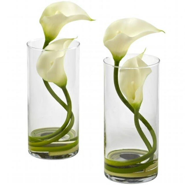 Double Calla Lily avec Cylindre, Crème - Ensemble de 2