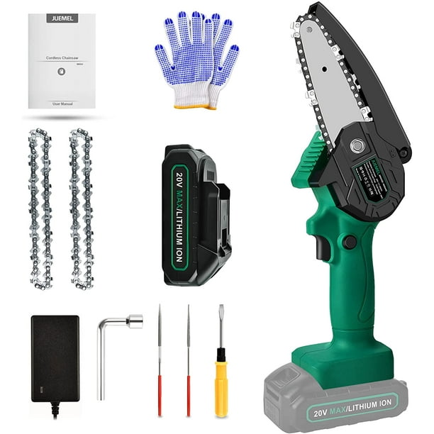 Mini Chainsaw Kit, JUEMEL 4 Inch One-Hand Handheld Cordless Electric Power Chain Saw Portable with 20V Rechargeable Battery for Tree Trimming, Branches Pruning, Wood Cutting, Garden, Yard