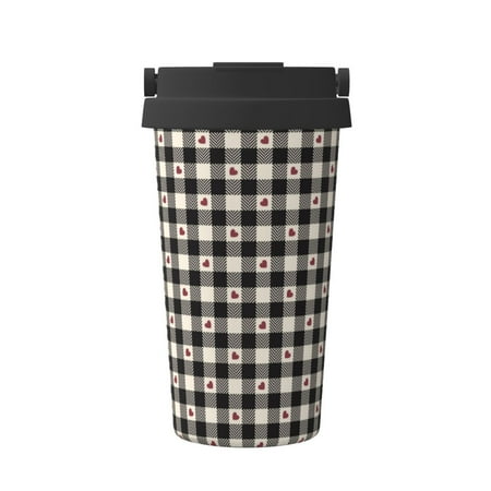 

KLL Black Plaid Heart Pattern Stainless Steel Vacuum Insulated Tumbler - Carry Insulated Coffee Mug - Reusable Insulated Cold Brew Iced Coffee Cup Thermos