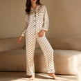 thumbnail image 2 of Enjoytime 2 Piece Sets for Women Polka Dots Satin Long Sleeve Tops Pants Sleepwear Button Down Soft Cozy Loungewear Comfy Casual Pajama Set, 2 of 8