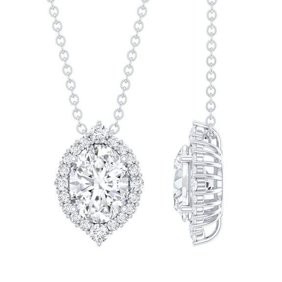 Rosec Jewels Lab Grown Diamond Pendant with Chain, Cocktail Necklace (6X8 mm Oval Diamond, EF-VS Grade), 925 Sterling Silver