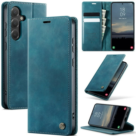 CaseMe Calf Leather Lining Microfibre Wallet Case for Samsung Galaxy S25 5G 6.2-inch with RFID Blocking,Magnetic Closure,Card Slots,Cash Slot,Kickstand,Shockproof Flip Folio Protective Phone Case