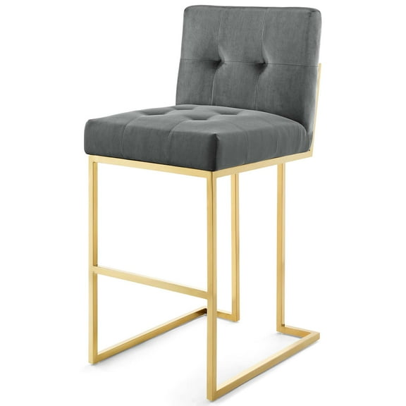 Bar Stool Chair Barstool, Velvet, Metal Steel, Gold Grey Gray, Modern Contemporary Urban Design, Bar Pub Cafe Bistro Hotel Restaurant Hospitality