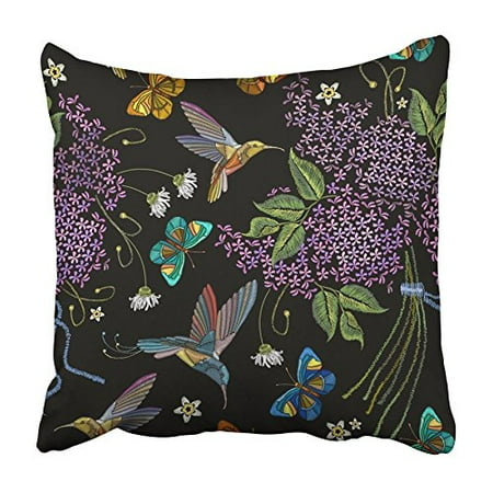 Blossoming Life Of Violet ARHOME Purple Embroidery Lilac Tropical Humming Birds Butterflies Violet Blossoming Pillowcase Cushion Cover 16x16 inch ()