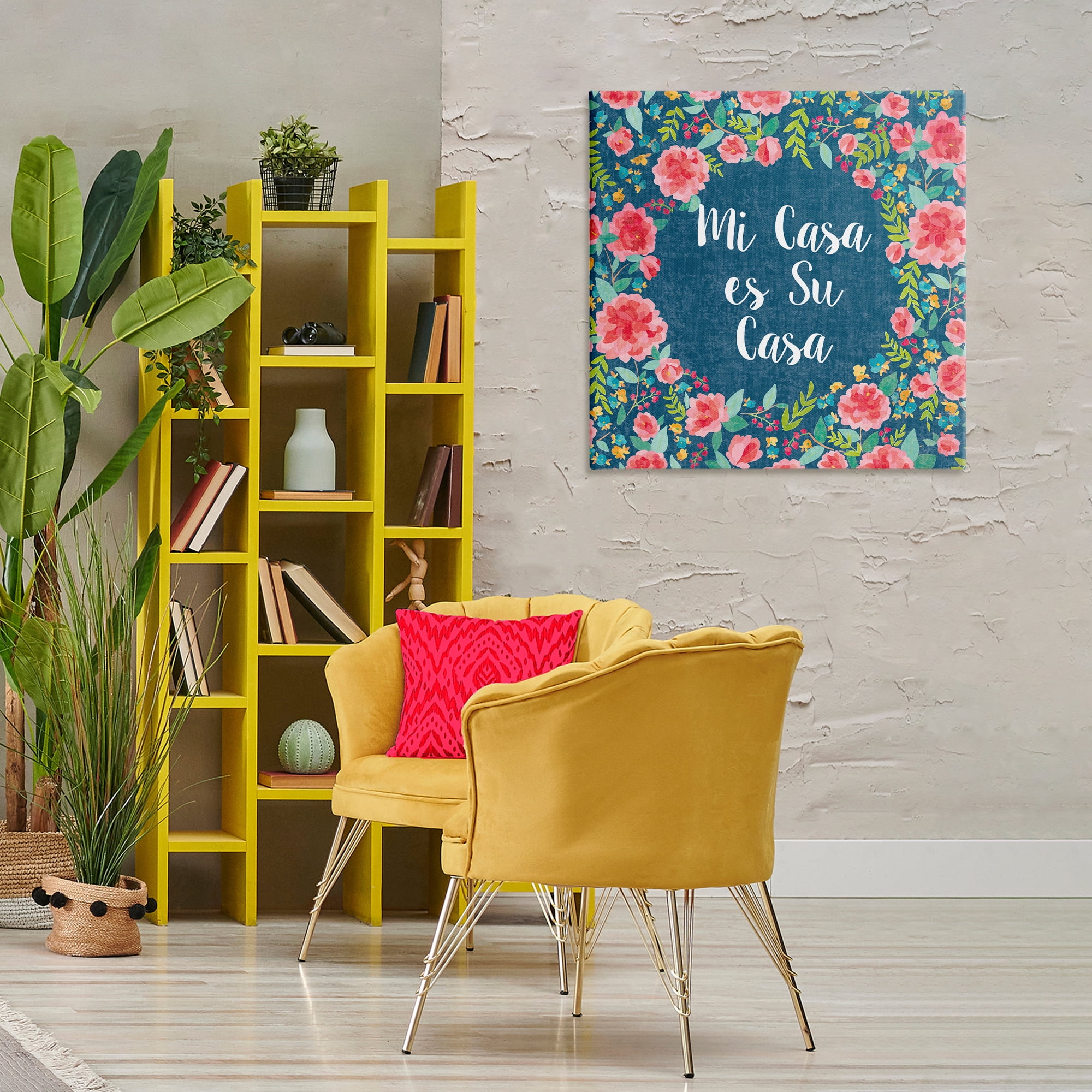 Stupell Industries Su Casa Flores Rosas Inspirational Quotes & Sayings Painting Wrapped Canvas Art Print Wall Art, 30 x 30