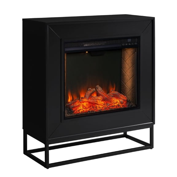Bowery Hill Engineered Wood Smart Electric Fireplace in Black