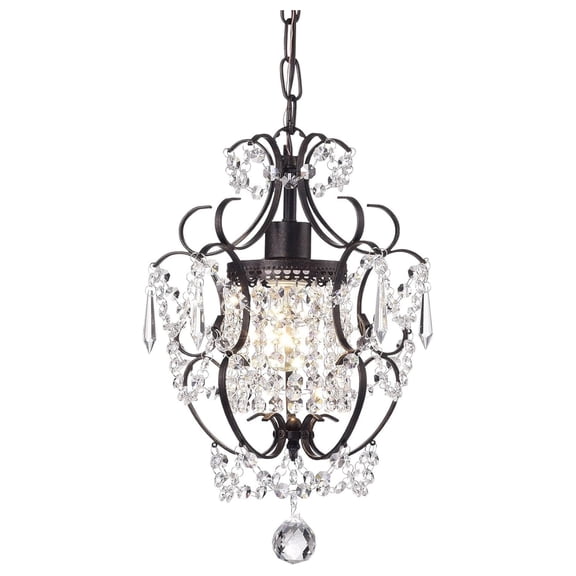 Amorette Mini Chandelier Crystal, 1 Light Modern Glam Ceiling Light Fixture Antique Bronze, Adjustable Hanging Lighting for Closet, Bedroom, Girls Room, Kitchen Island