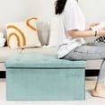 thumbnail image 3 of PINPLUS 31.5" Foldable Ottoman with Storage Bench for Living Room, Footrest Stool Teal Velvet Toy Chest Box, 3 of 12