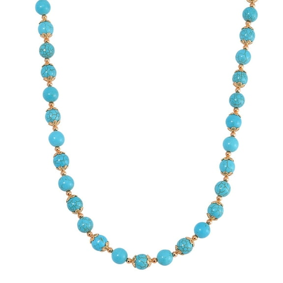 Blue Howlite 230.00 ctw Beaded Necklace with Owl Charm in Goldtone 18 Inches Christmas Gifts