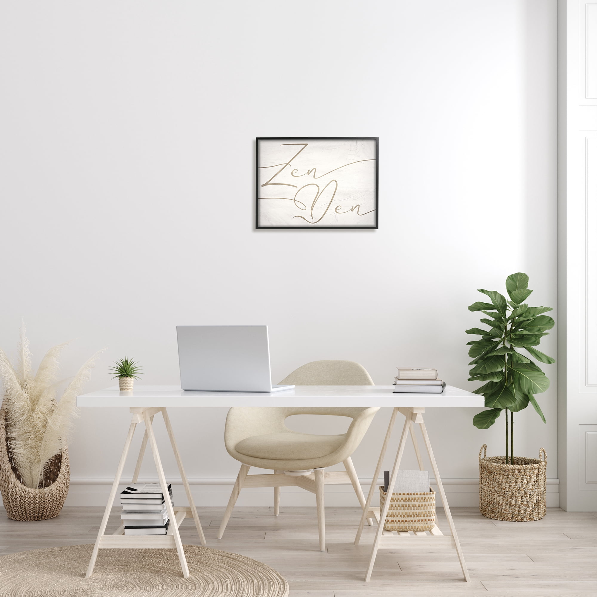 Stupell Industries Relaxing Zen Den Sign Minimal Charming Typography Modern Painting Black framed Art Print Wall Art, 16 x 20, Design by Daphne Polselli