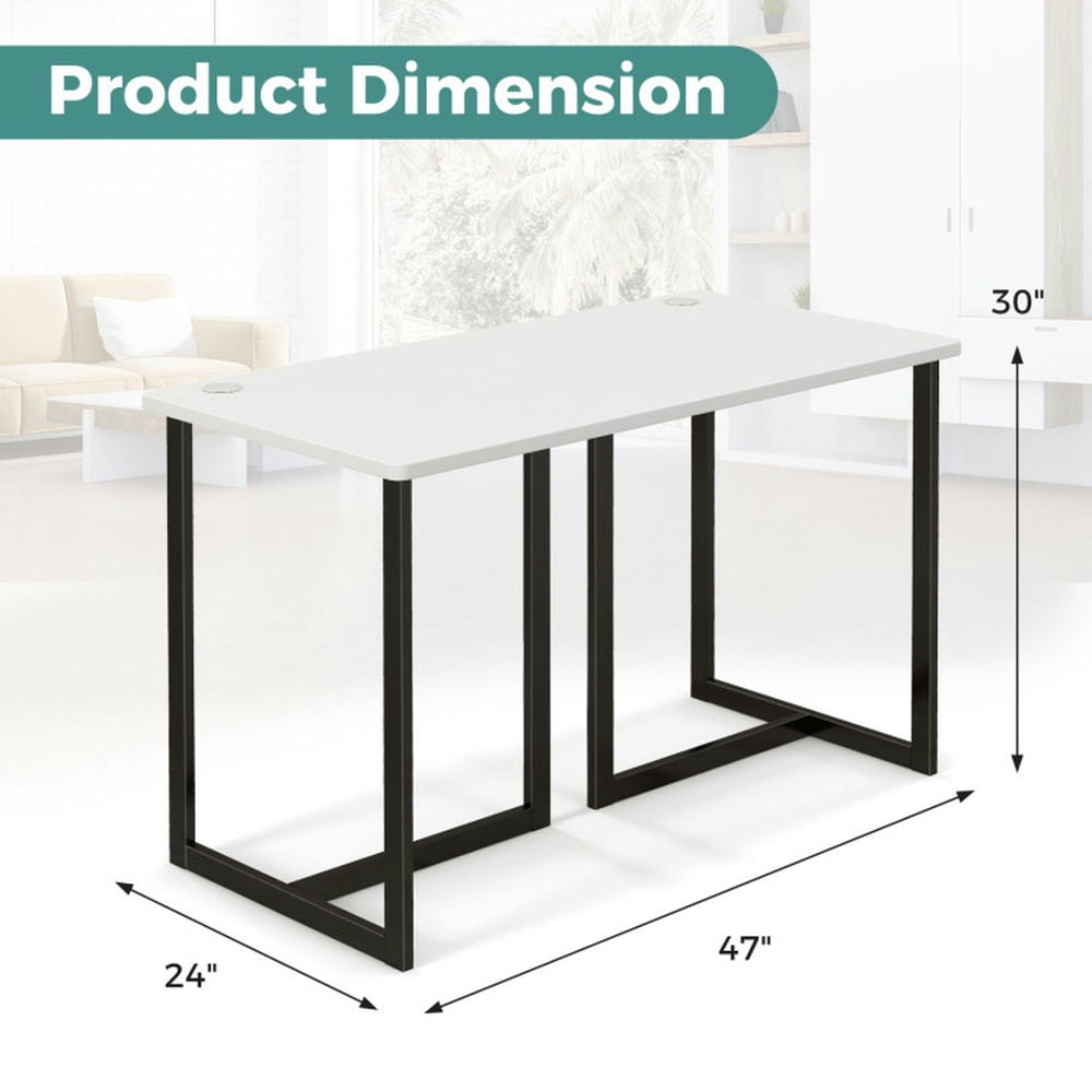 Demi Bonn 47" Modern Computer Desk Writing Study Table with Metal Frame, Small Home Office Desk Writing Table, White